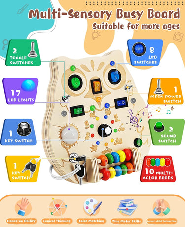 Owl Bright Board | Aprender jugando - Tablero educativo de madera